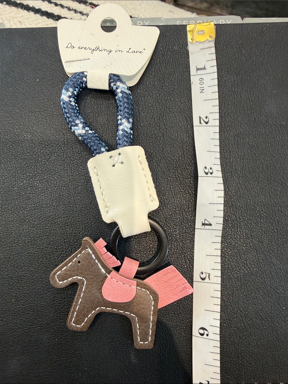 Do everything in Love Kids Horse Bag Charm - Brown & Pink with Blue Rope